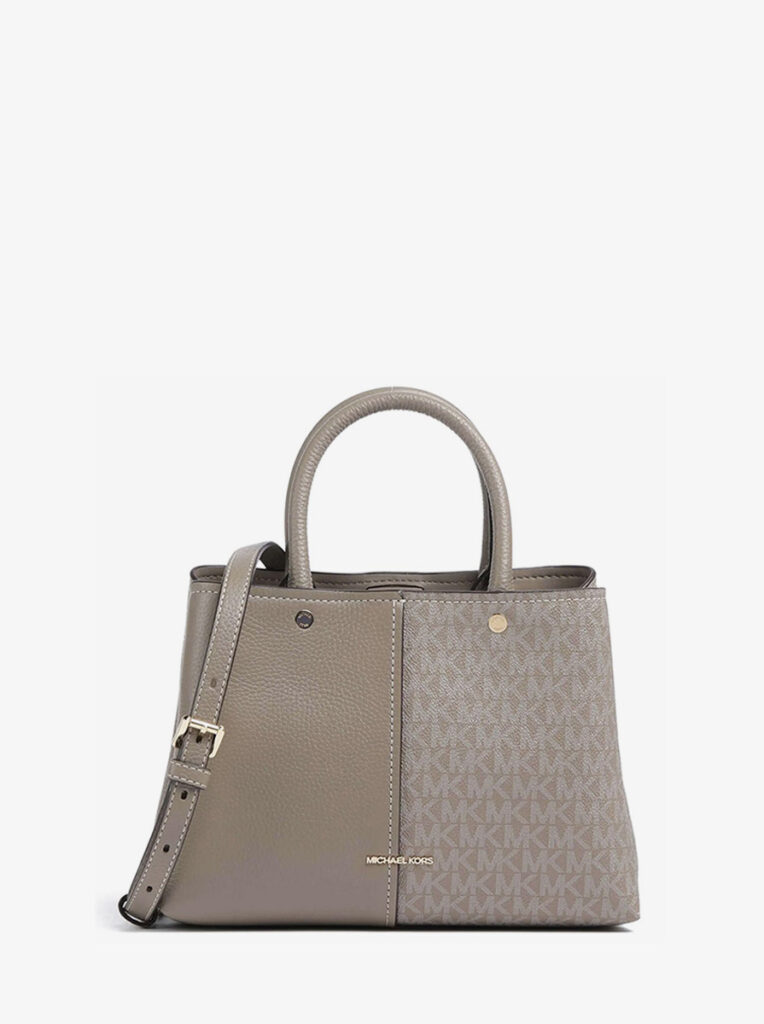 Flora Medium Signature Logo and Leather Satchel