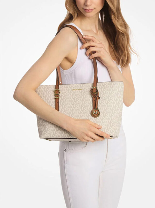 Quinn Medium Signature Logo and Leather Tote Bag - Image 3