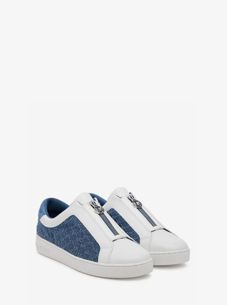 Keaton Logo Embossed Denim and Leather Zip-Up Sneaker